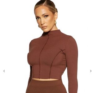Naked Wardrobe Coco/Mauve Long Sleeve Mock neck Crop Top L - Mauve